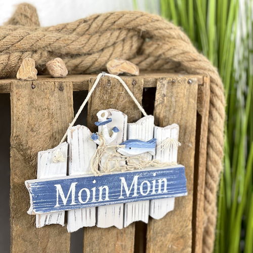 Maritimes Schild "Moin Moin" blau