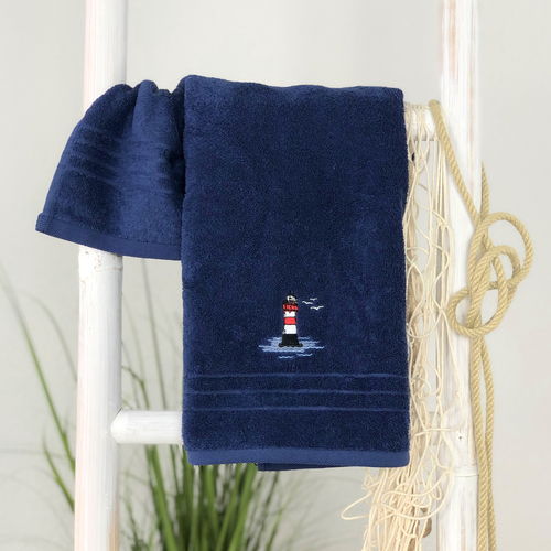 Maritimes Handtuch Duschtuch Badetuch Blau mit weißem Anker 600 g/m² 