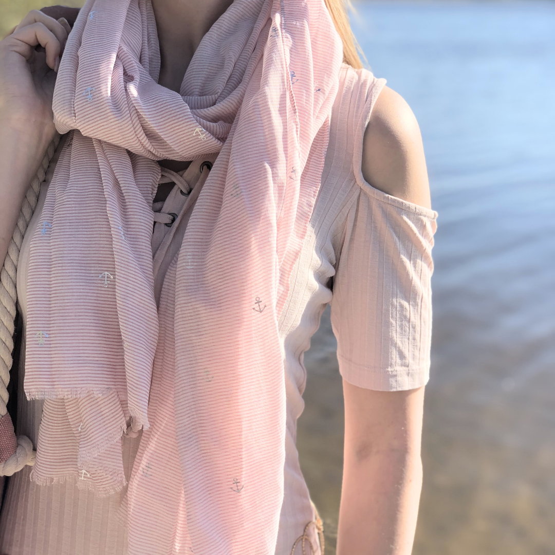Streifen Schal mit Anker rosa
