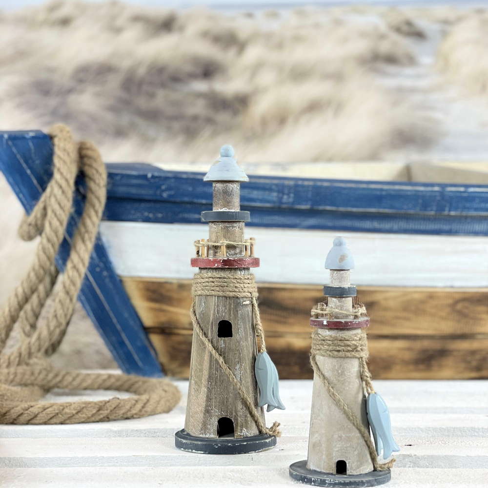14,5 x 5,5cm maritime Dekoration Deko Holz Leuchtturm mit Anker ca SL 