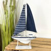 Deko Segelboot Stoffsegel blau weiß 32 cm