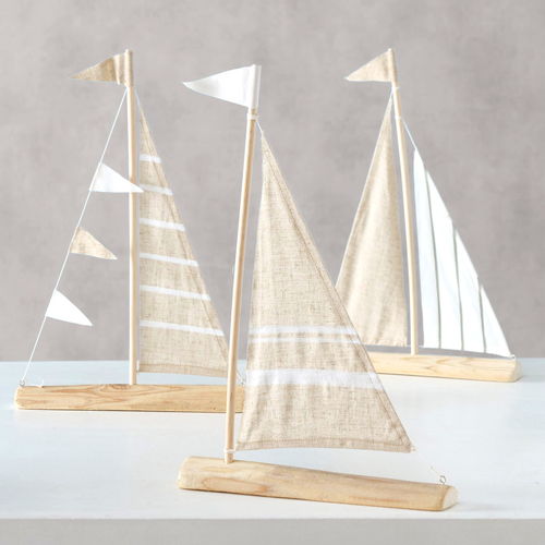 Segelschiff aus Holz und Jute 40 cm
